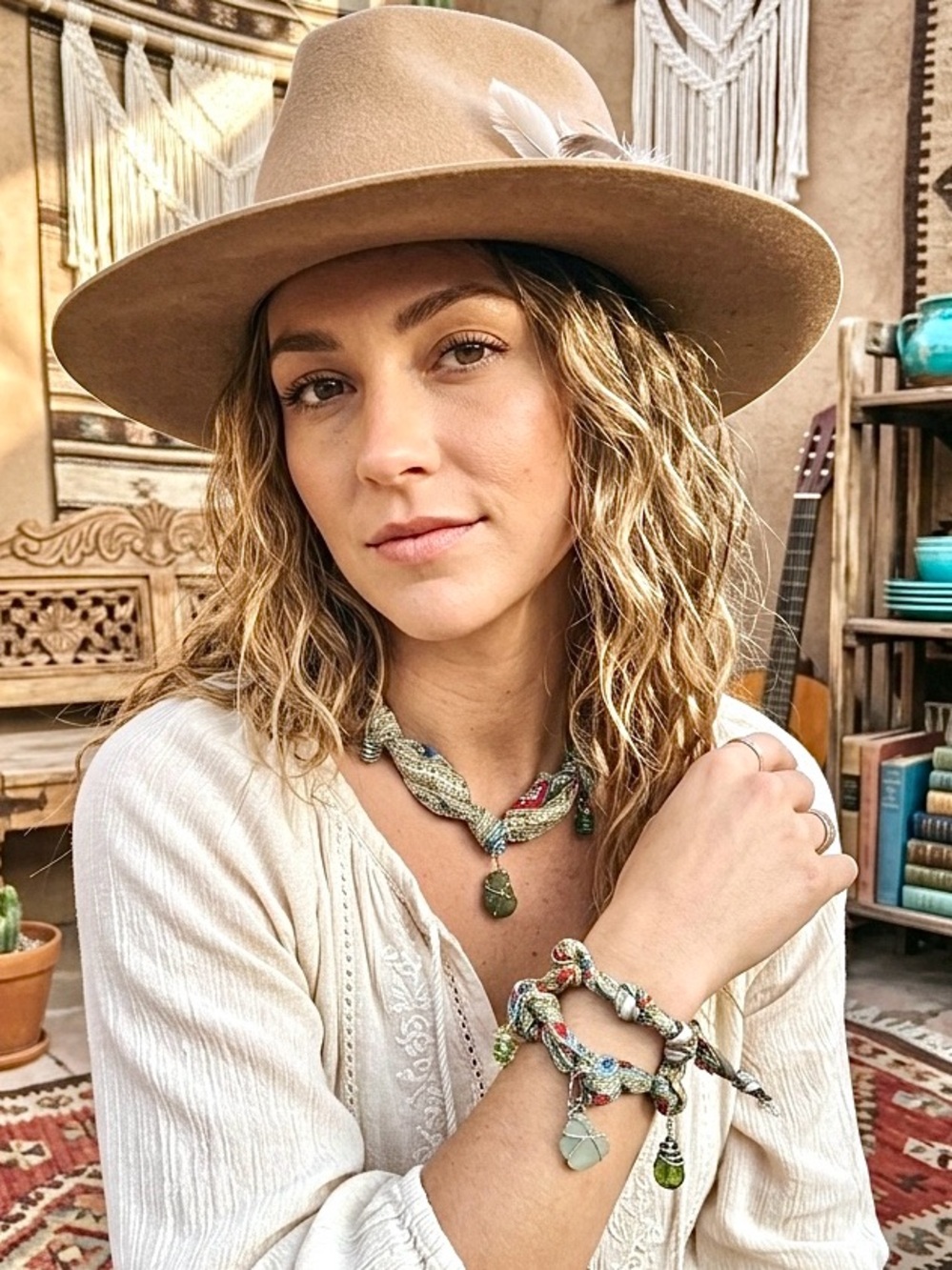 SILK Artisan Set scarf/bracelet w rustic BEACH hippy Gypsy southwestern vibe